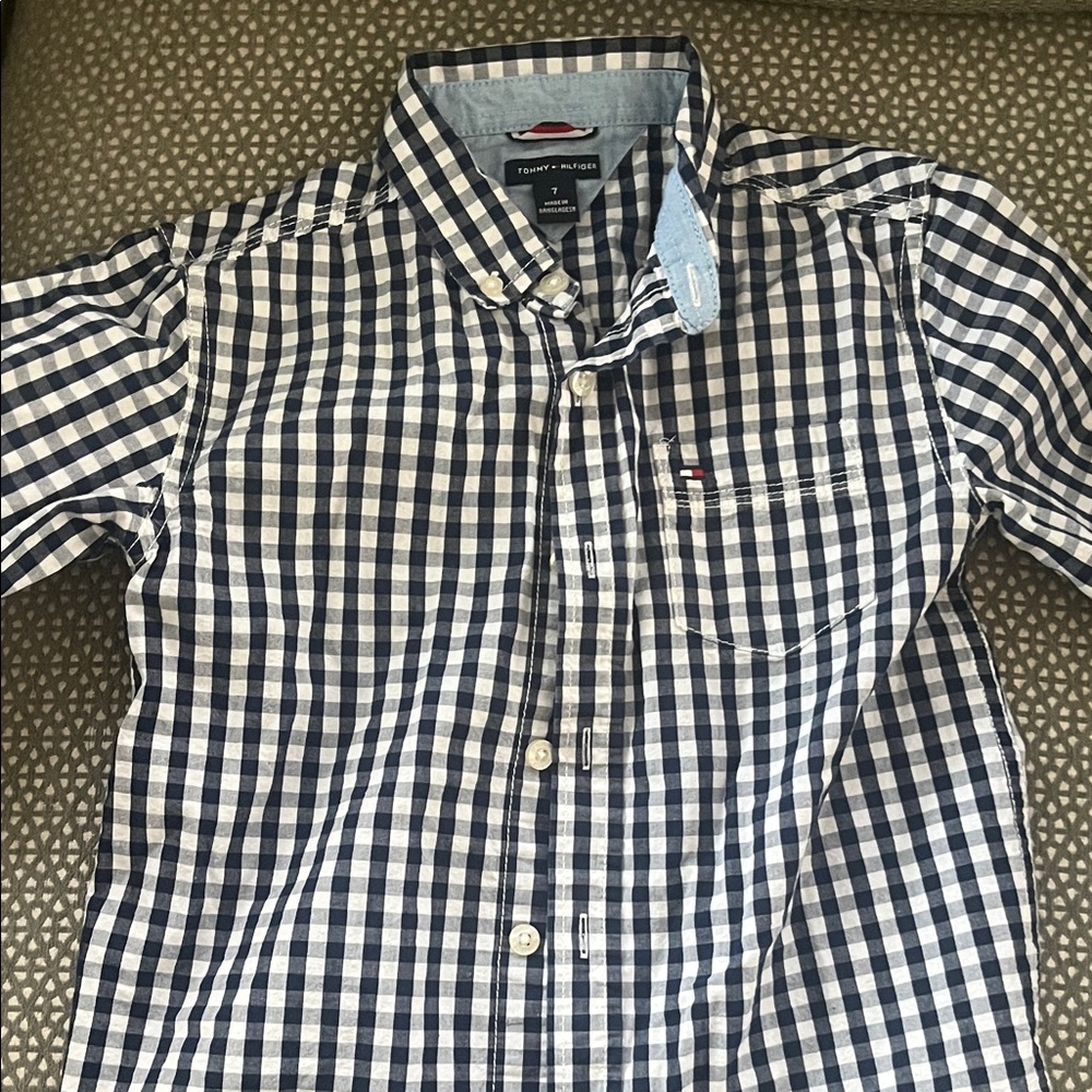 Tommy Hilfiger Navy and White Plaid Shirt